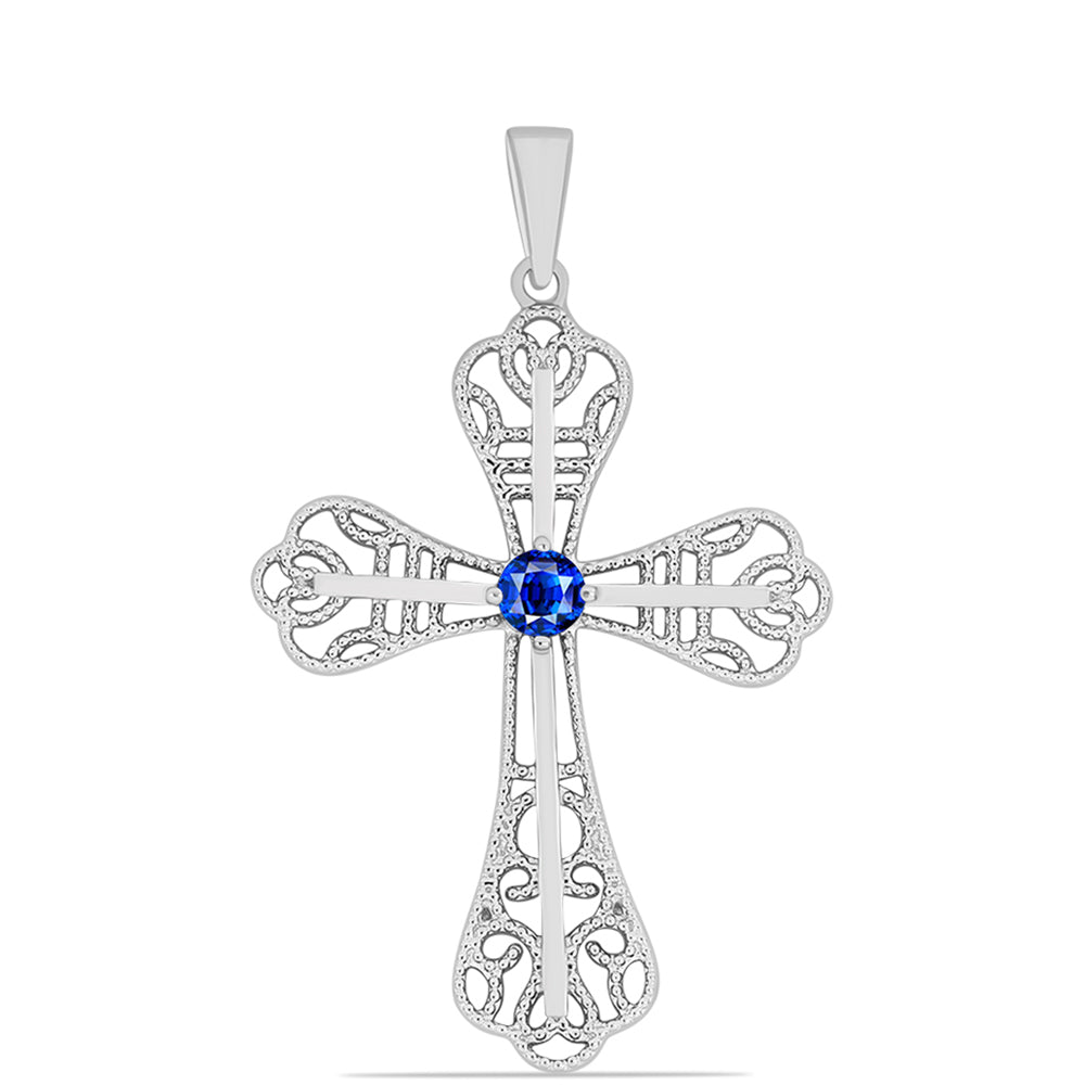 Cruz Colgante de Plata con Zafiro Azul Australiano