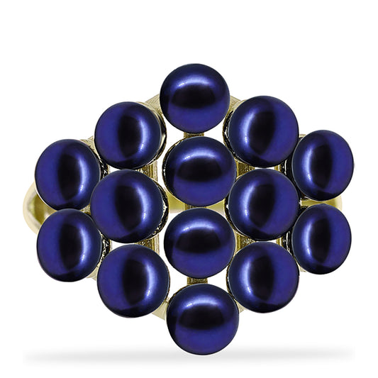 Anillo de Plata Bañada en Oro con Perla Negra de Agua dulce