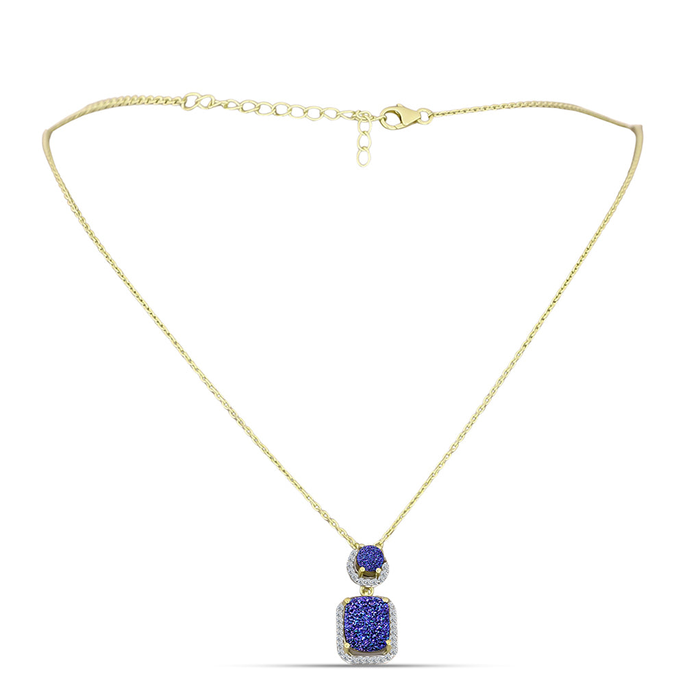Collar de Plata Bañada en Oro con Drusa Purpura y Topacio Blanco 2 