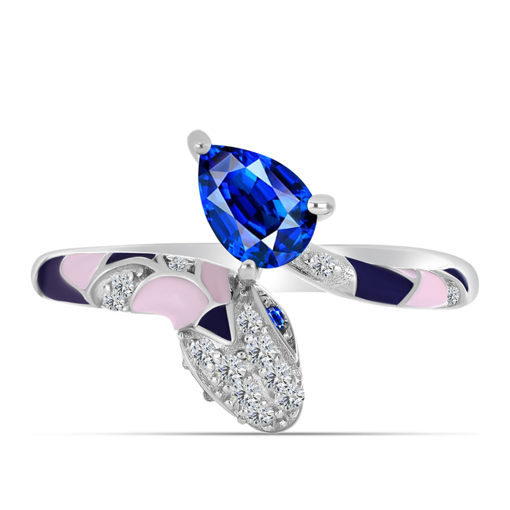 Anillo de Plata con Zafiro Azul Australiano y Topacio Blanco 9 
