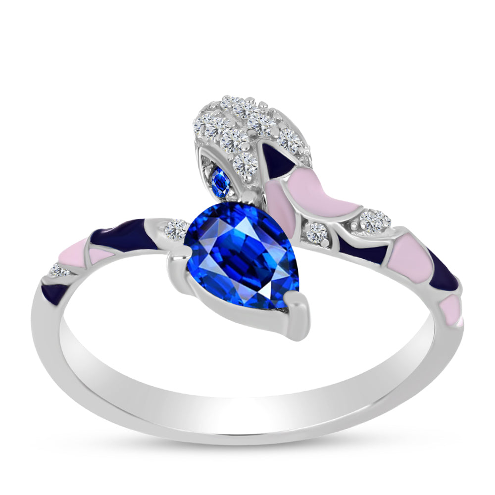 Anillo de Plata con Zafiro Azul Australiano y Topacio Blanco 11 