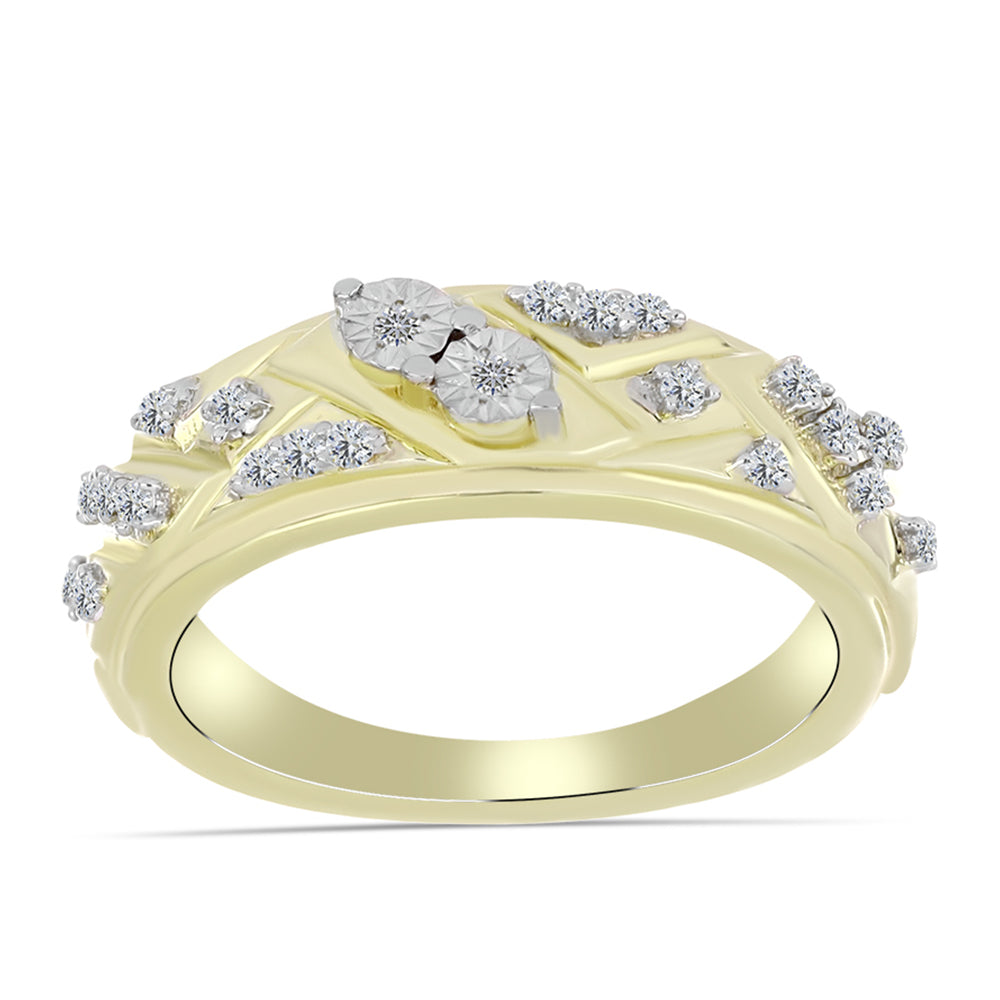 Anillo de Plata Bañada en Oro con Diamante blanco y Topacio Blanco 3 