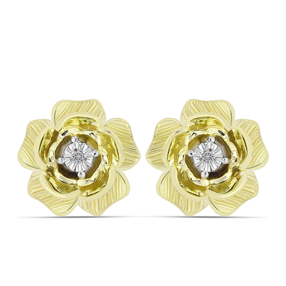 Pendientes de Plata Bañada en Oro con Diamante blanco 1 