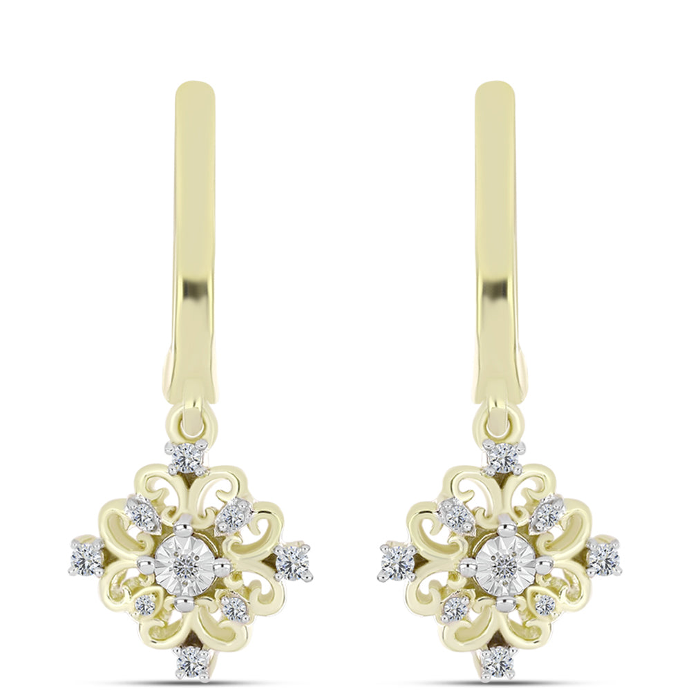 Pendientes de Plata Bañada en Oro con Diamante blanco y Topacio Blanco 3 