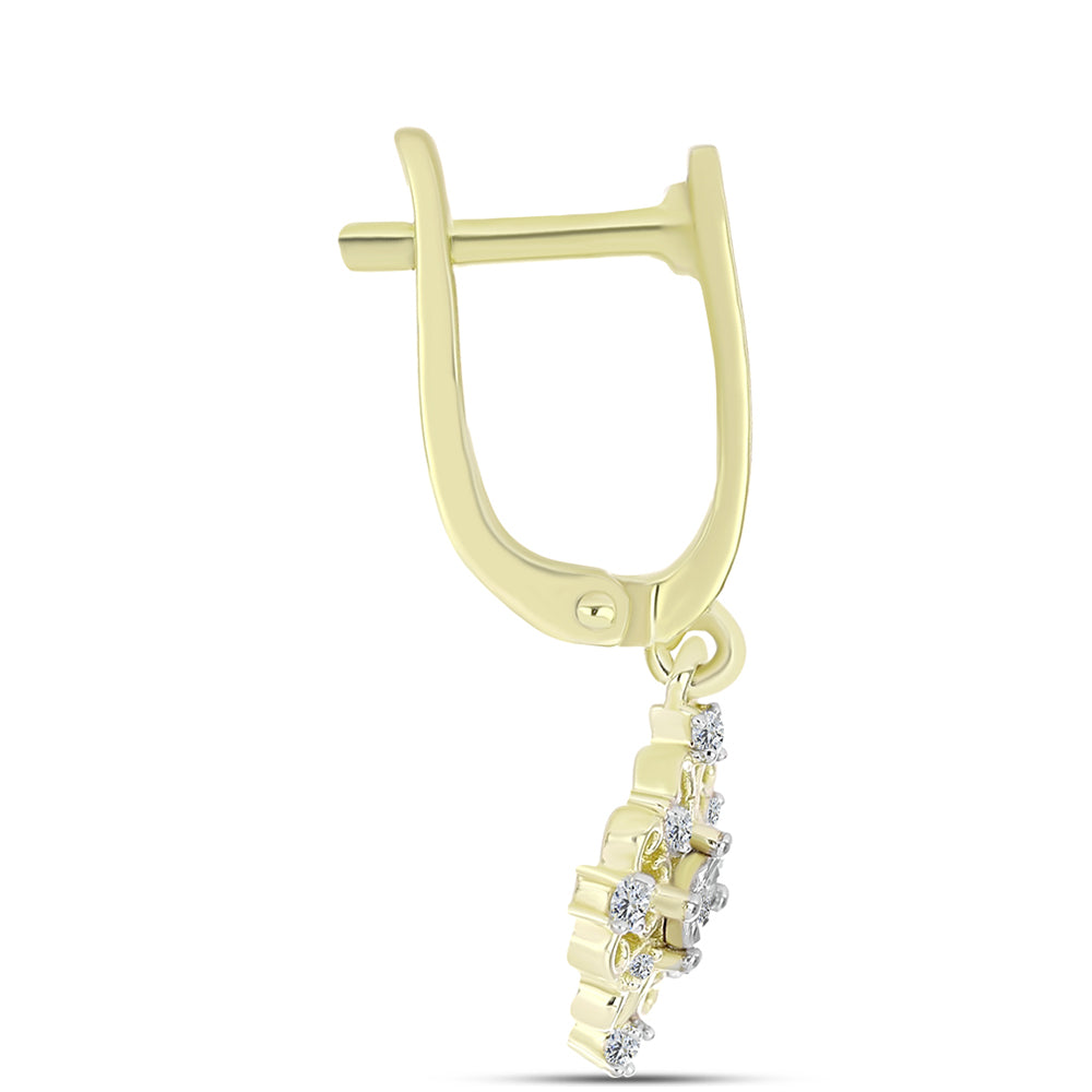 Pendientes de Plata Bañada en Oro con Diamante blanco y Topacio Blanco 4 