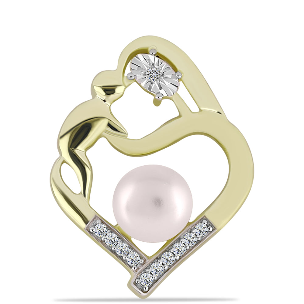 Colgante de Plata Bañada en Oro con Diamante blanco y Perla de Agua Dulce 1 