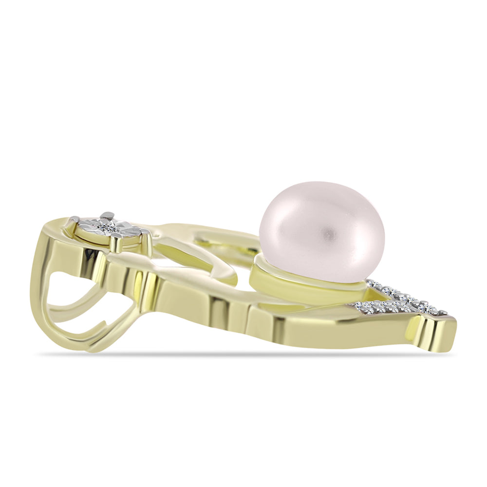 Colgante de Plata Bañada en Oro con Diamante blanco y Perla de Agua Dulce 2 