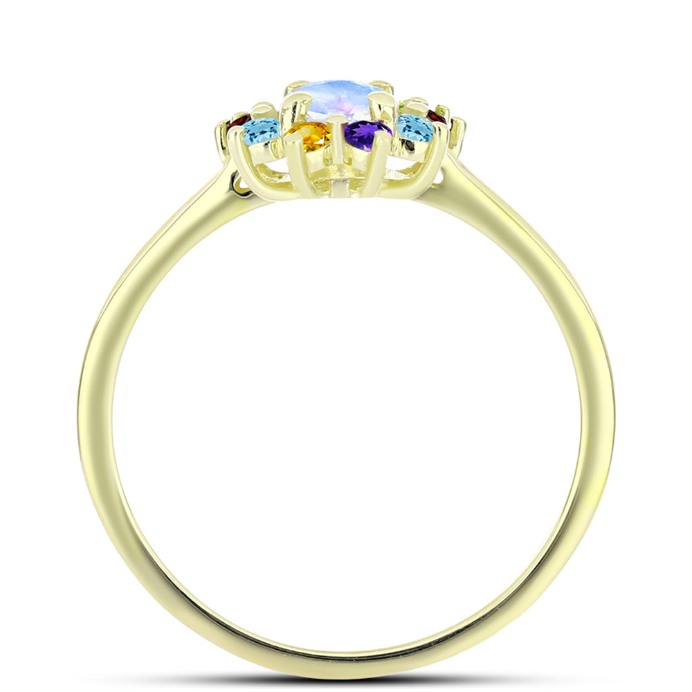 Anillo de Plata Bañada en Oro con Piedra Lunar Arco Iris y Amatista de Marruecos 2 