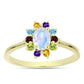 Anillo de Plata Bañada en Oro con Piedra Lunar Arco Iris y Amatista de Marruecos