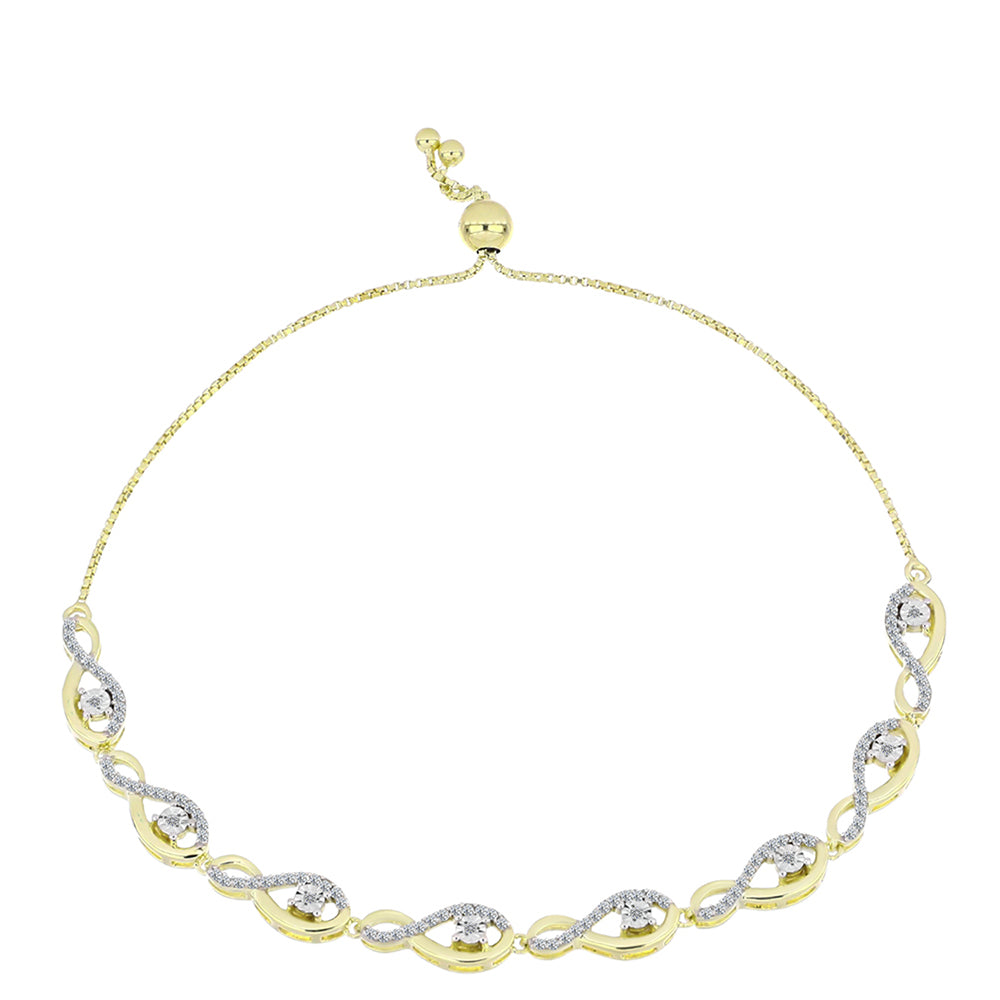 Pulsera de Plata Bañada en Oro con Diamante blanco y Topacio Blanco 6 
