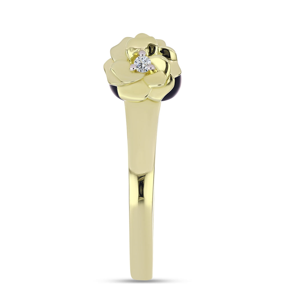 Anillo de Plata Bañada en Oro con Perla Negra de Agua dulce y Topacio Blanco 8 
