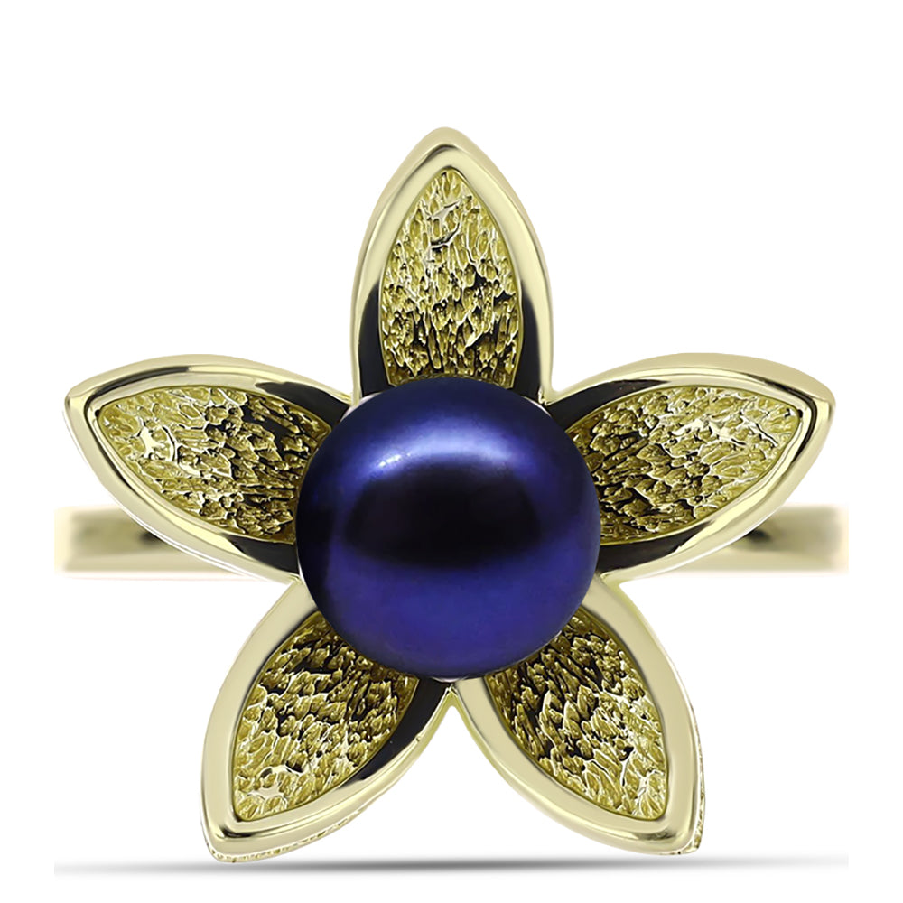 Anillo de Plata Bañada en Oro con Perla Negra de Agua dulce 1 