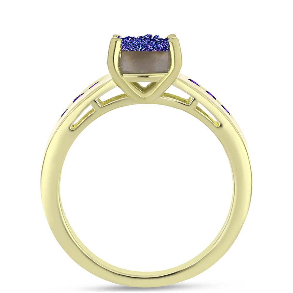 Anillo de Plata Bañada en Oro con Drusa Purpura y Amatista de Marruecos 6 