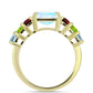 Anillo de Plata Bañada en Oro con Piedra Lunar Arco Iris y Granate Barton