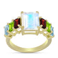 Anillo de Plata Bañada en Oro con Piedra Lunar Arco Iris y Granate Barton