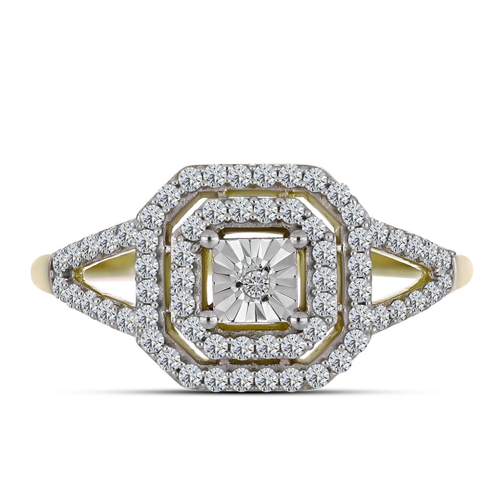 Anillo de Plata Bañada en Oro con Diamante blanco y Topacio Blanco 1 