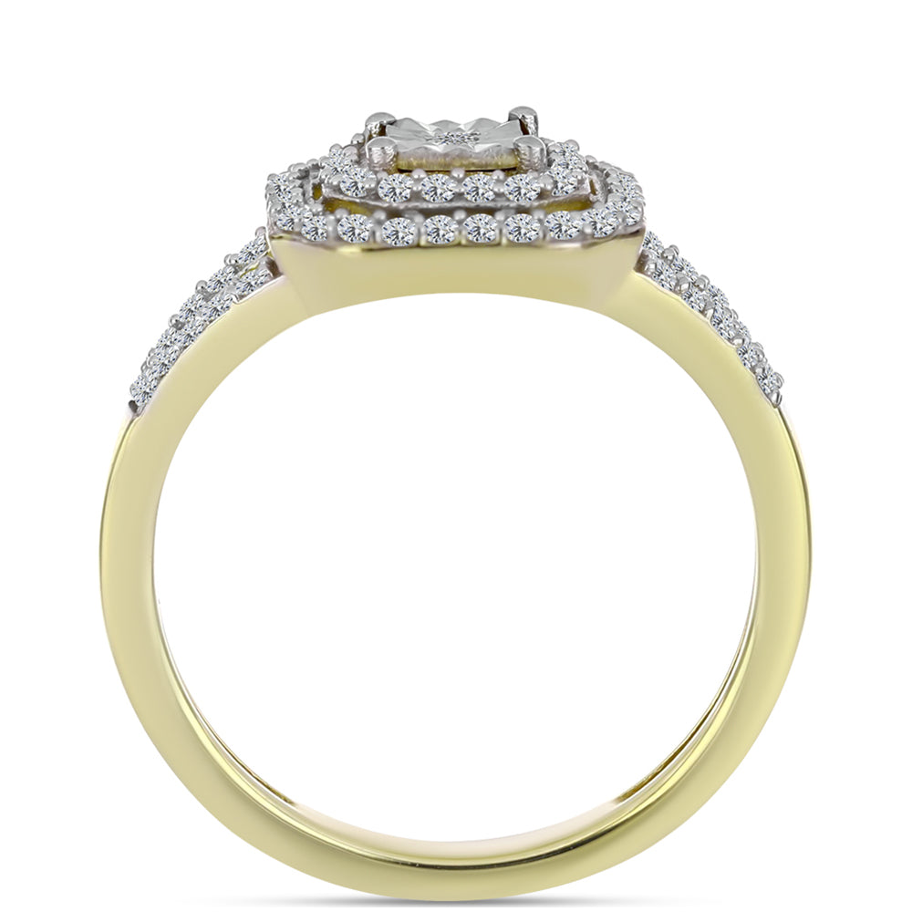 Anillo de Plata Bañada en Oro con Diamante blanco y Topacio Blanco 2 