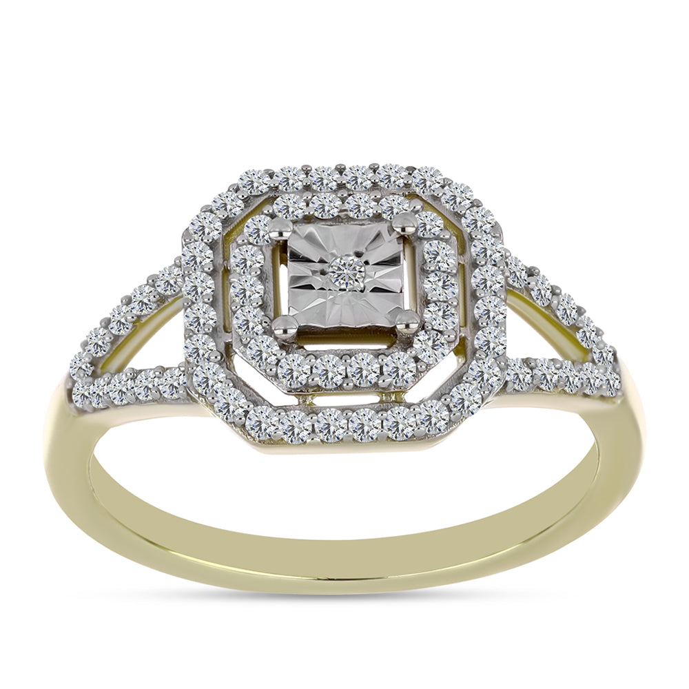 Anillo de Plata Bañada en Oro con Diamante blanco y Topacio Blanco 3 