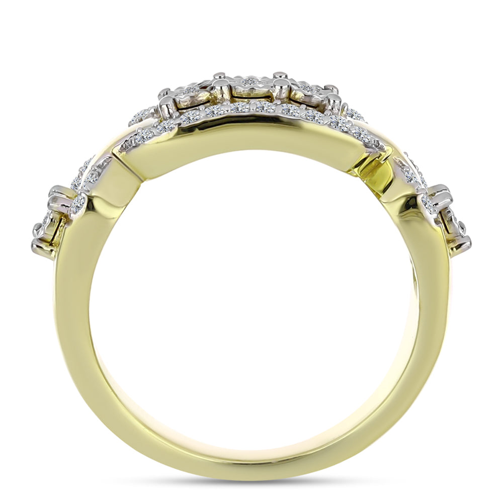 Anillo de Plata Bañada en Oro con Diamante blanco y Topacio Blanco 2 