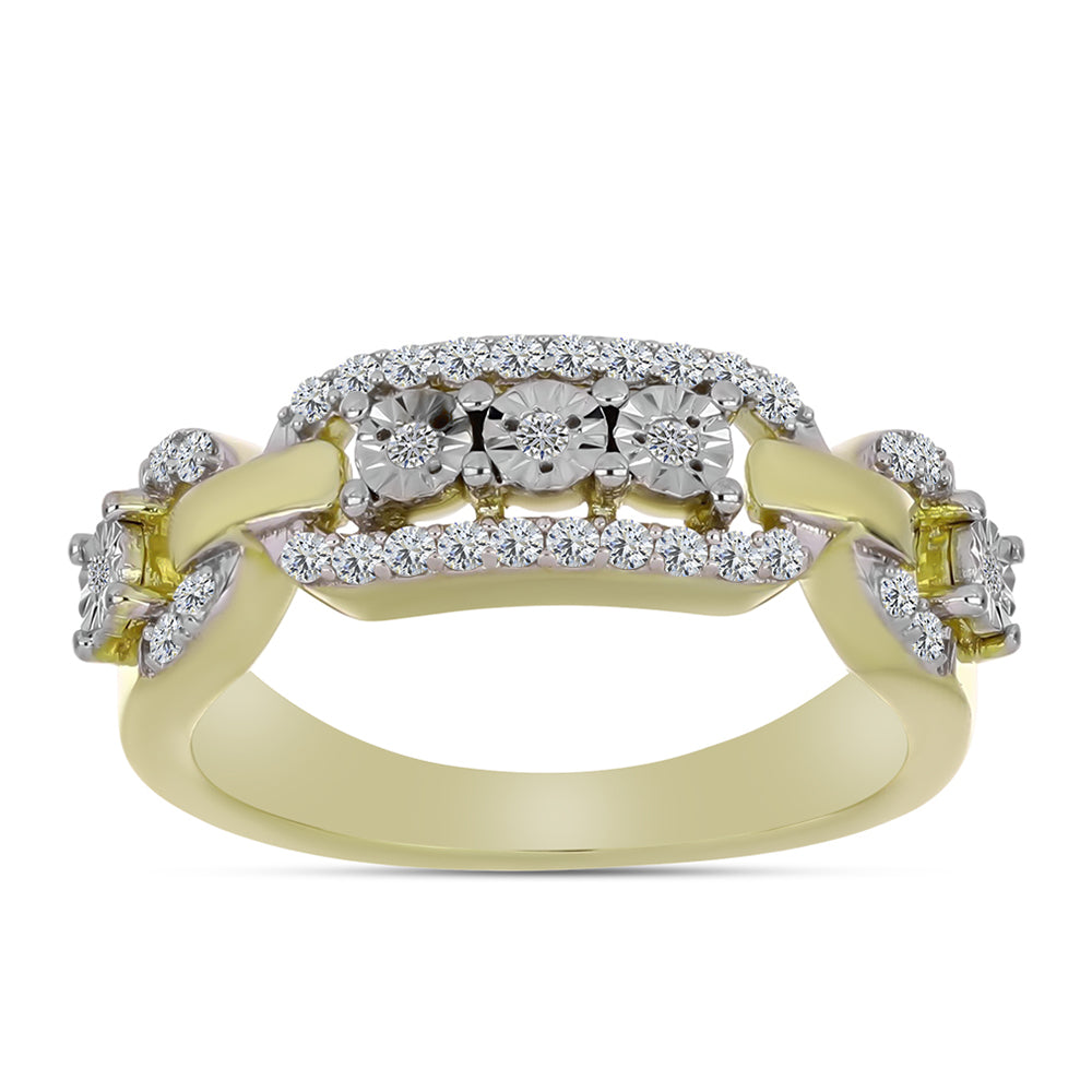 Anillo de Plata Bañada en Oro con Diamante blanco y Topacio Blanco