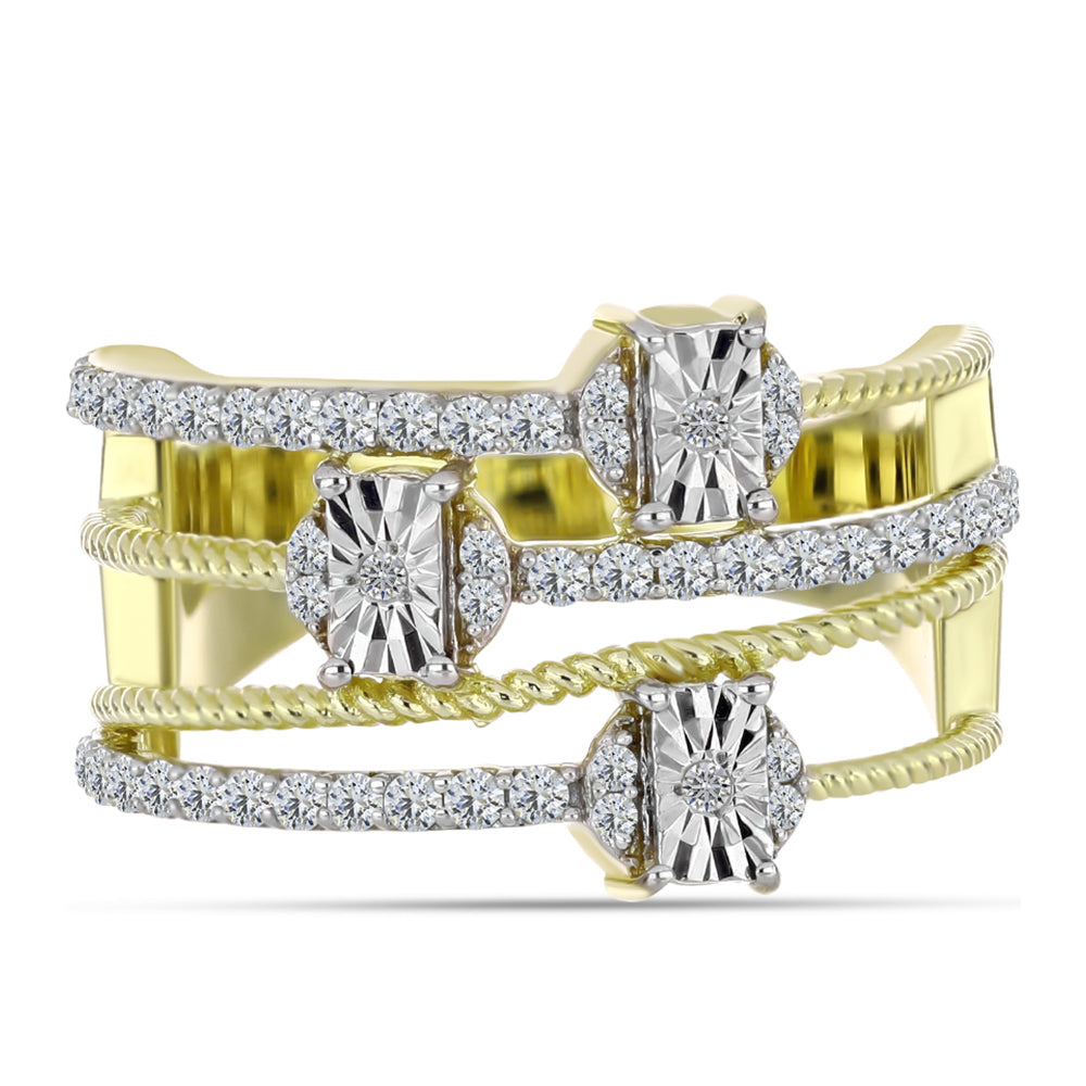 Anillo de Plata Bañada en Oro con Diamante blanco y Topacio Blanco 1 
