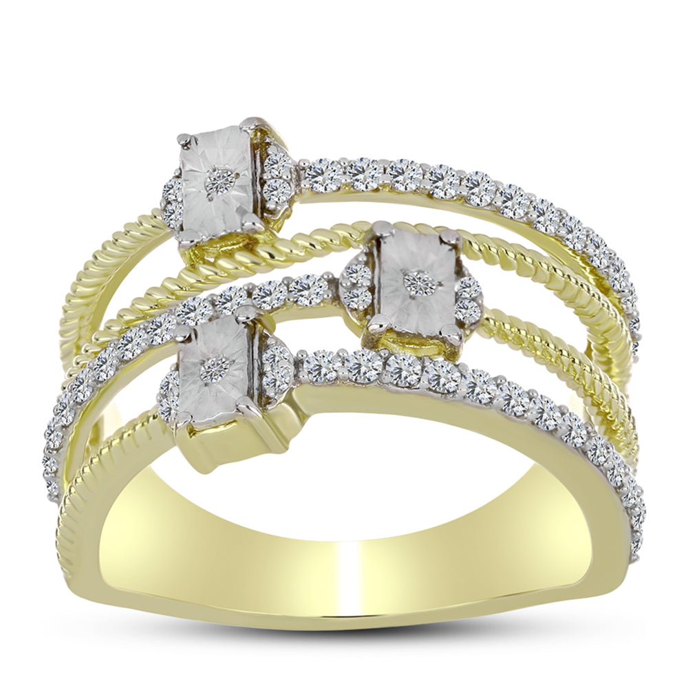 Anillo de Plata Bañada en Oro con Diamante blanco y Topacio Blanco 3 