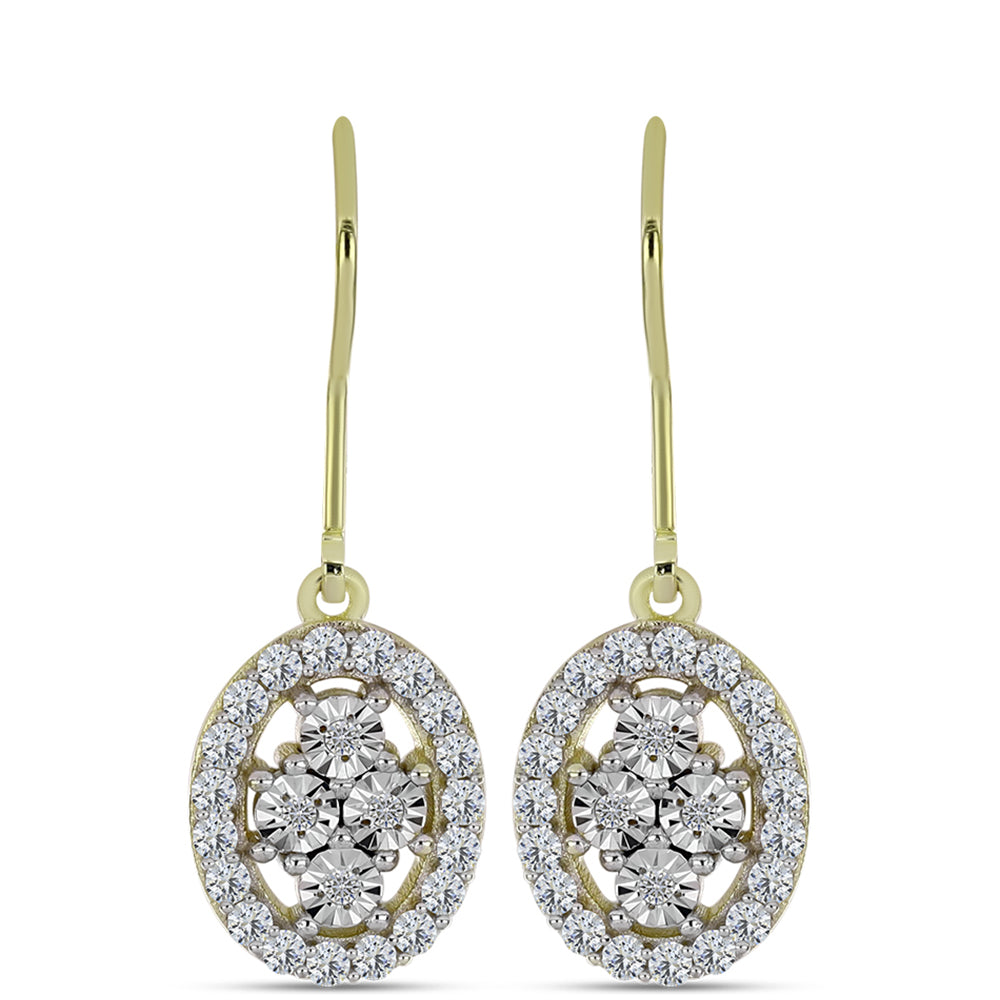 Pendientes de Plata Bañada en Oro con Diamante blanco y Topacio Blanco 5 