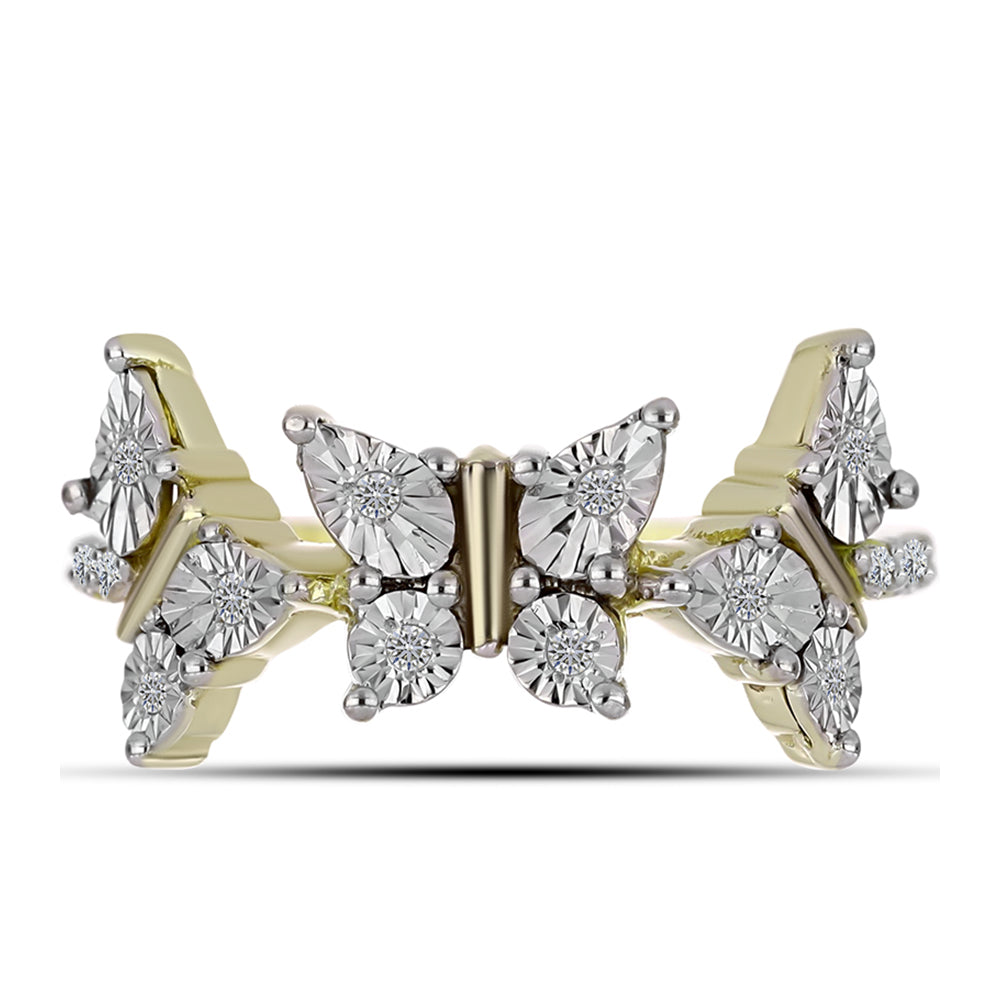 Anillo de Plata Bañada en Oro con Diamante blanco y Topacio Blanco 1 