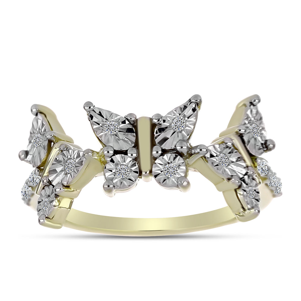Anillo de Plata Bañada en Oro con Diamante blanco y Topacio Blanco 3 