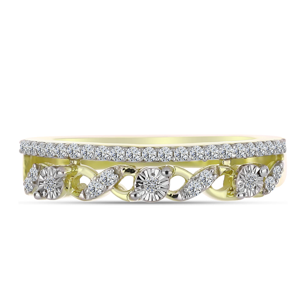 Anillo de Plata Bañada en Oro con Diamante blanco y Topacio Blanco