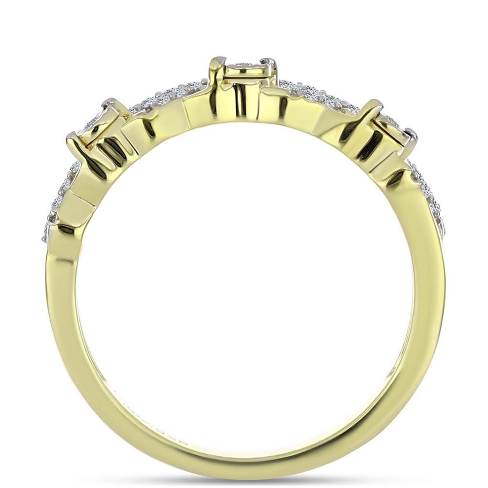 Anillo de Plata Bañada en Oro con Diamante blanco y Topacio Blanco 2 