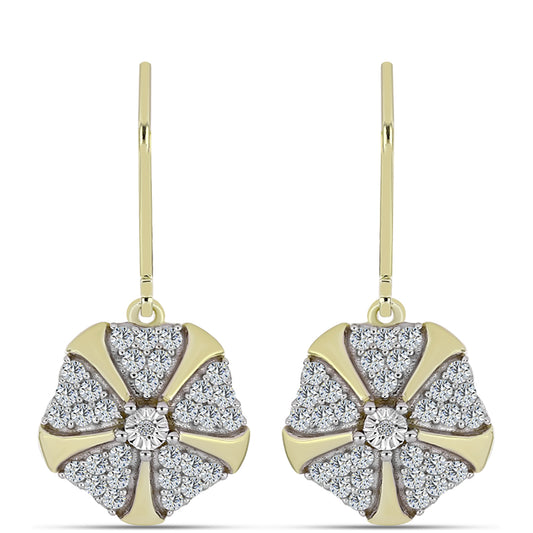 Pendientes de Plata Bañada en Oro con Diamante blanco y Topacio Blanco