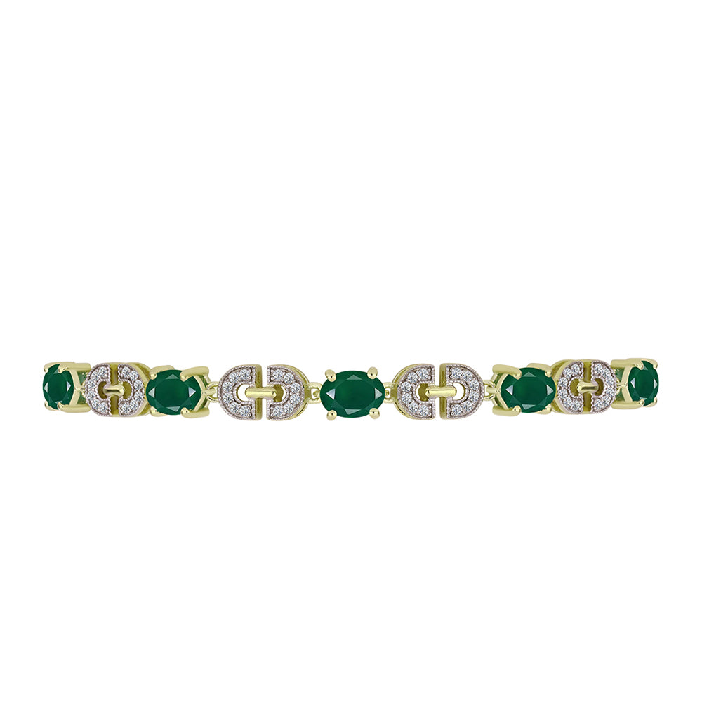 Pulsera de Plata Bañada en Oro con Ágata Verde y Topacio Blanco