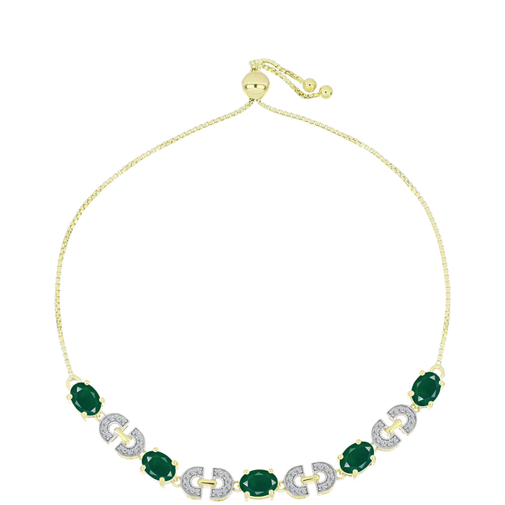 Pulsera de Plata Bañada en Oro con Ágata Verde y Topacio Blanco 1 