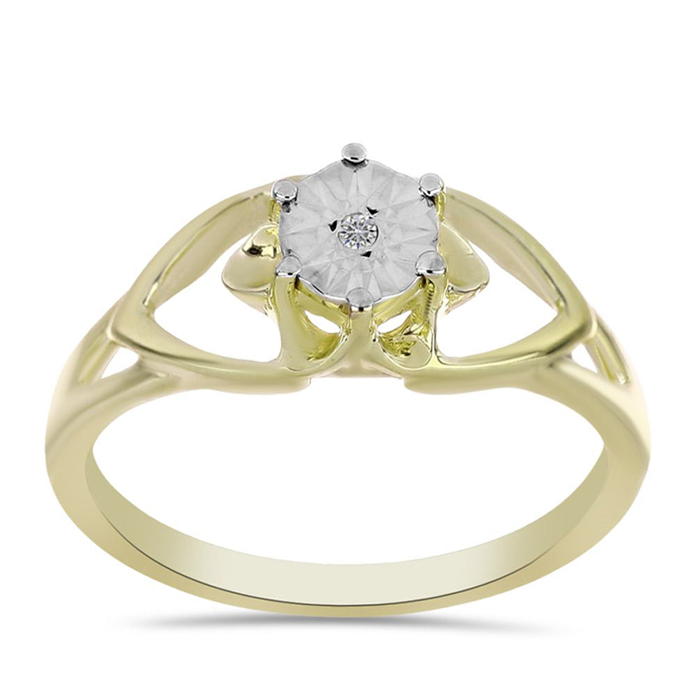 Anillo de Plata Bañada en Oro con Diamante blanco 3 