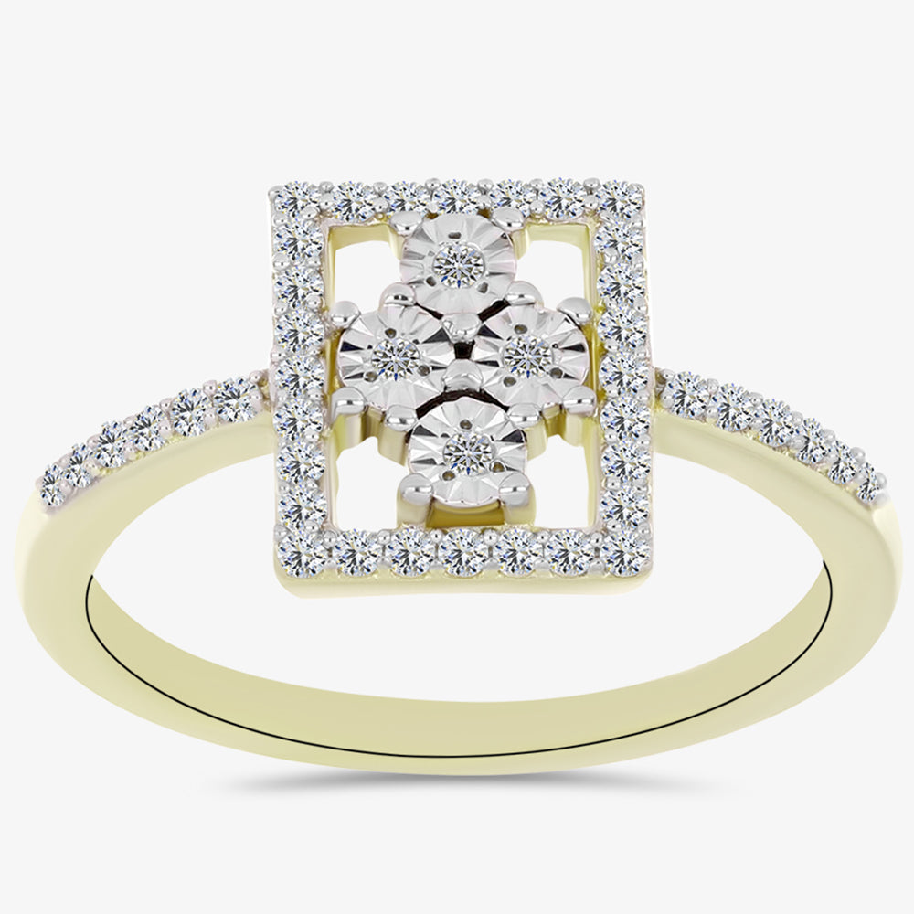 Anillo de Plata Bañada en Oro con Diamante blanco y Topacio Blanco 7 