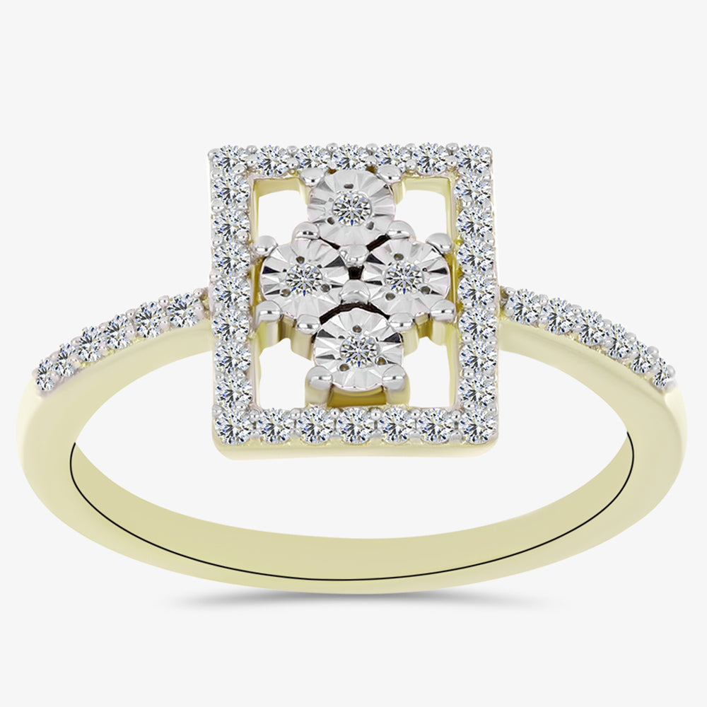 Anillo de Plata Bañada en Oro con Diamante blanco y Topacio Blanco 3 