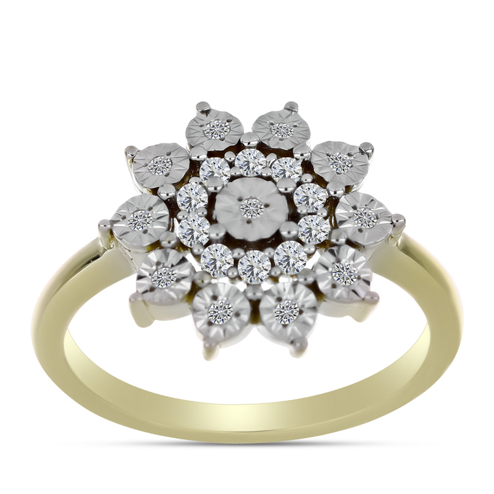 Anillo de Plata Bañada en Oro con Diamante blanco y Topacio Blanco
