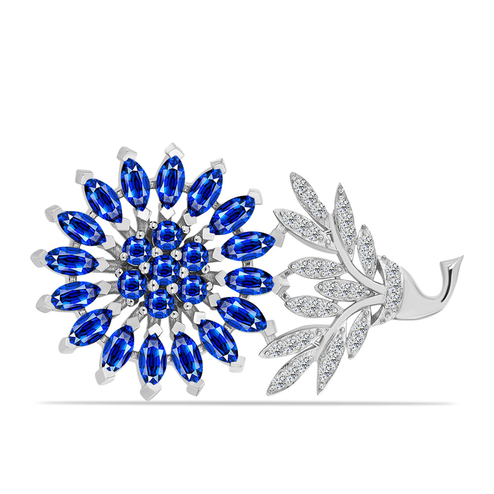 Broche de Plata con Zafiro Azul Australiano y Topacio Blanco 3 