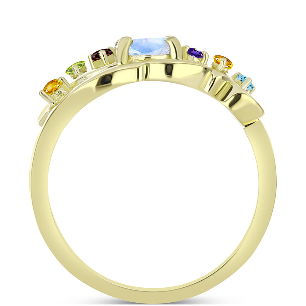 Anillo de Plata Bañada en Oro con Piedra Lunar Arco Iris y Amatista de Marruecos 2 