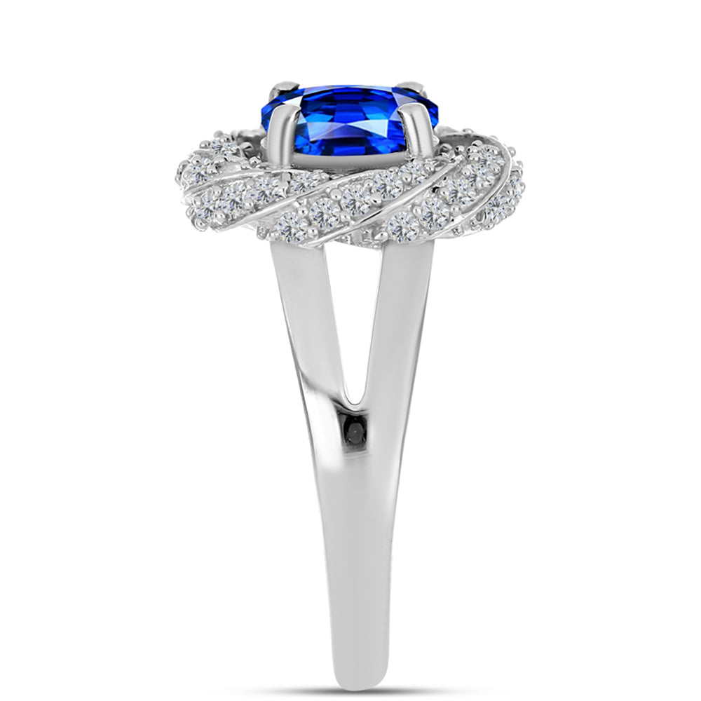 Anillo de Plata con Zafiro Azul Australiano y Topacio Blanco 4 