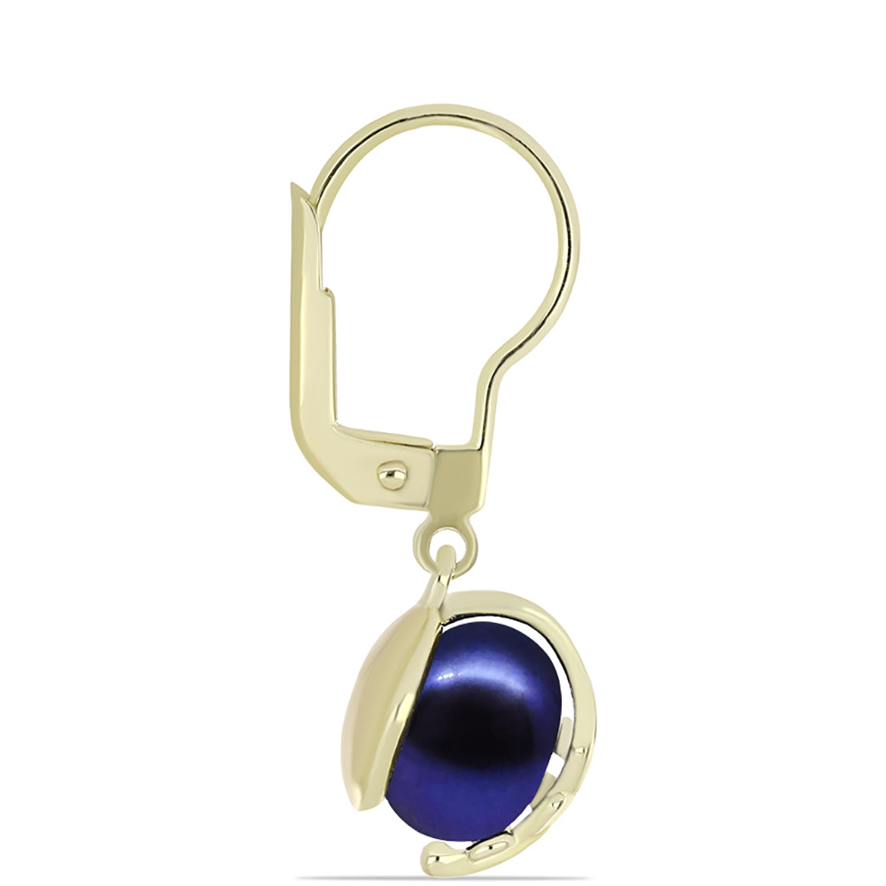 Pendientes de Plata Bañada en Oro con Perla Negra de Agua dulce 2 