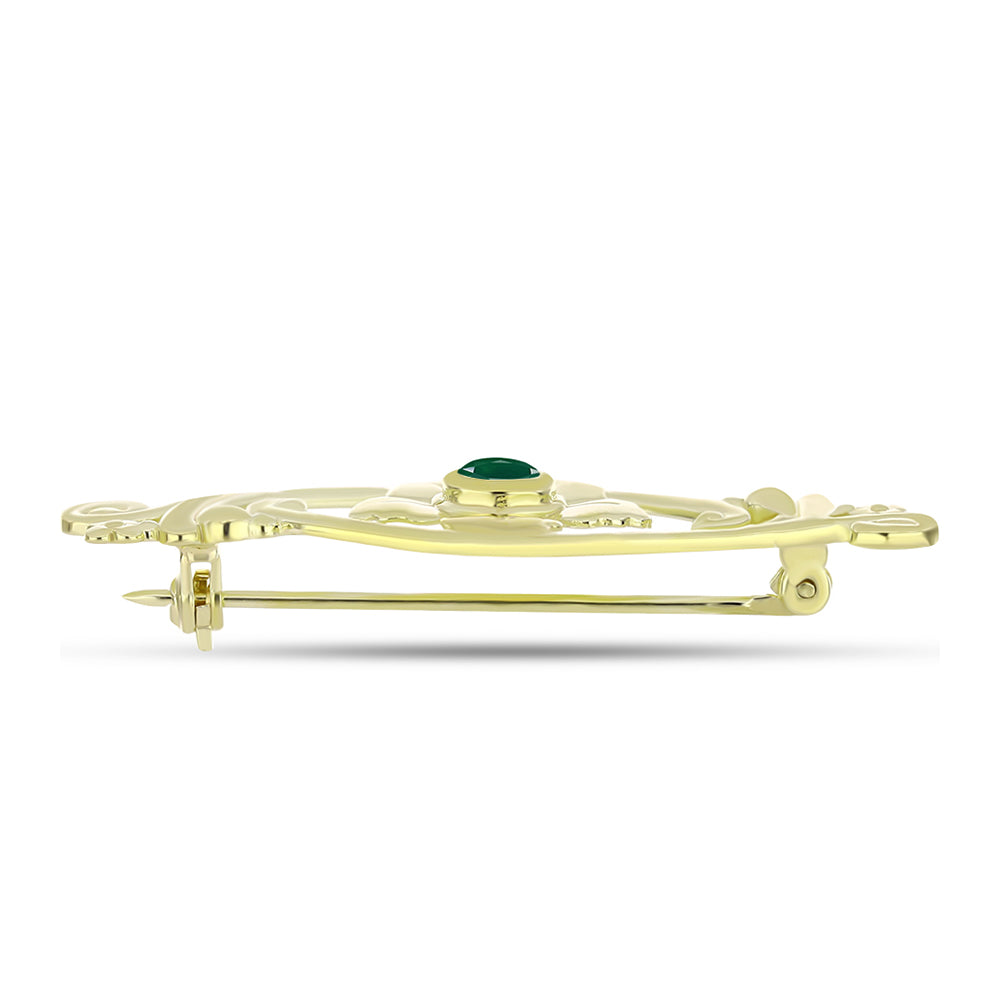 Broche de Plata Bañada en Oro con Ágata Verde 2 