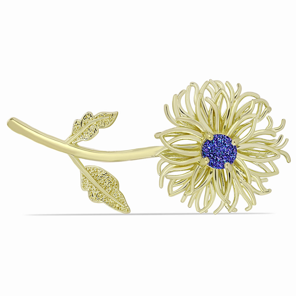Broche de Plata Bañada en Oro con Drusa Purpura