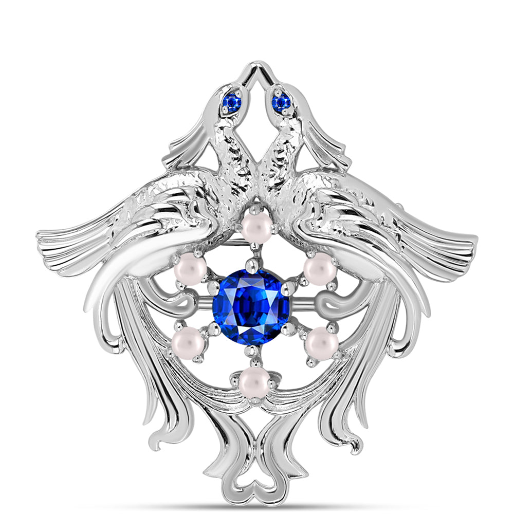 Broche de Plata con Zafiro Azul Australiano y Perla de Agua Dulce