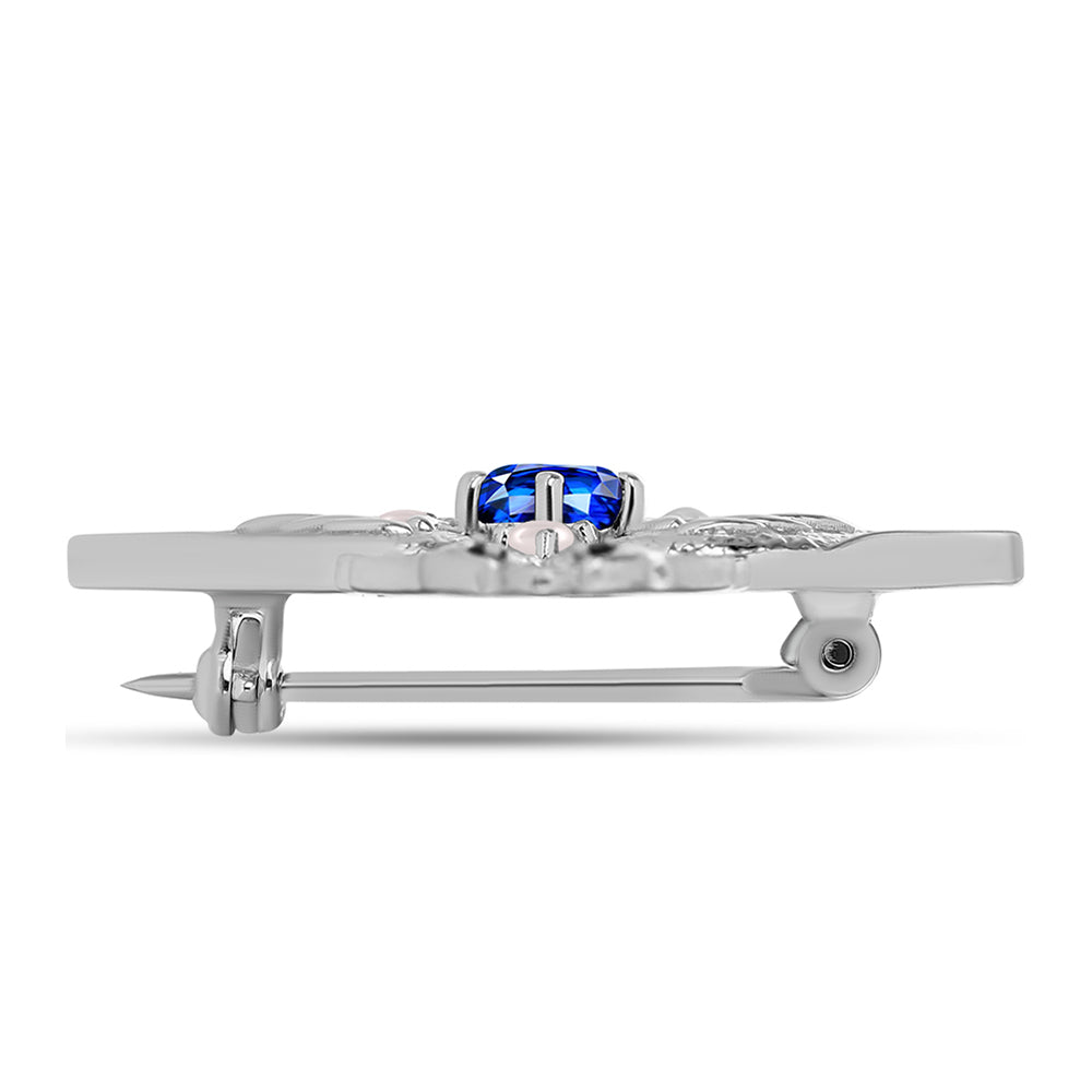 Broche de Plata con Zafiro Azul Australiano y Perla de Agua Dulce 2 