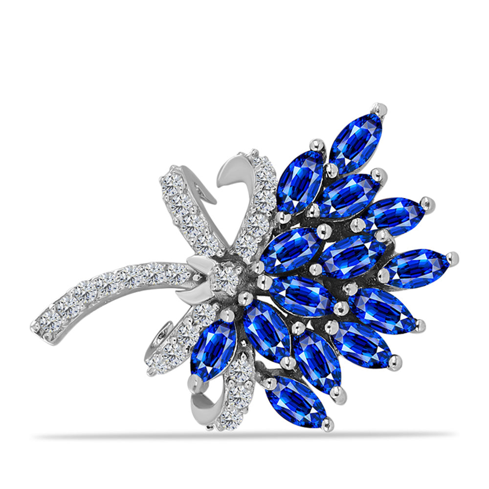 Broche de Plata con Zafiro Azul Australiano y Topacio Blanco 3 