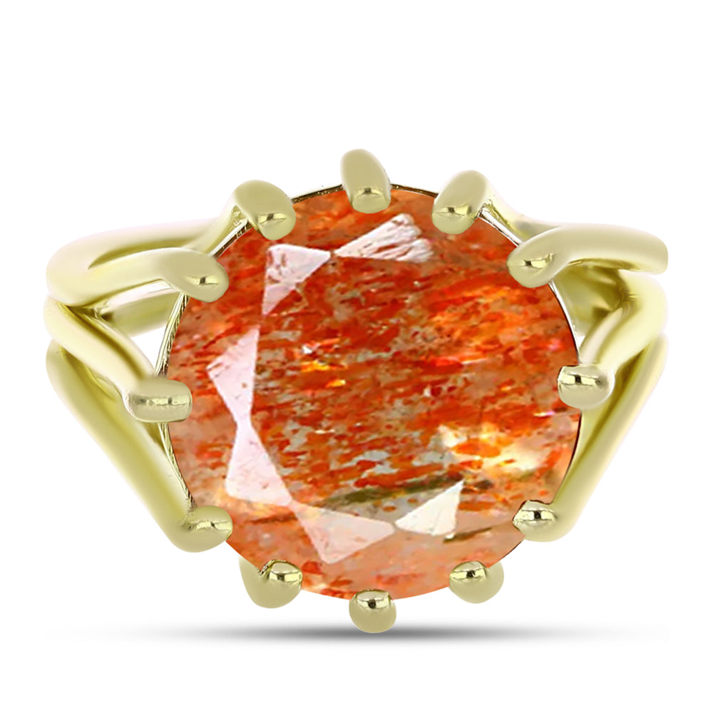 Anillo de Plata Bañada en Oro con Piedra Solar de Oregon 5 