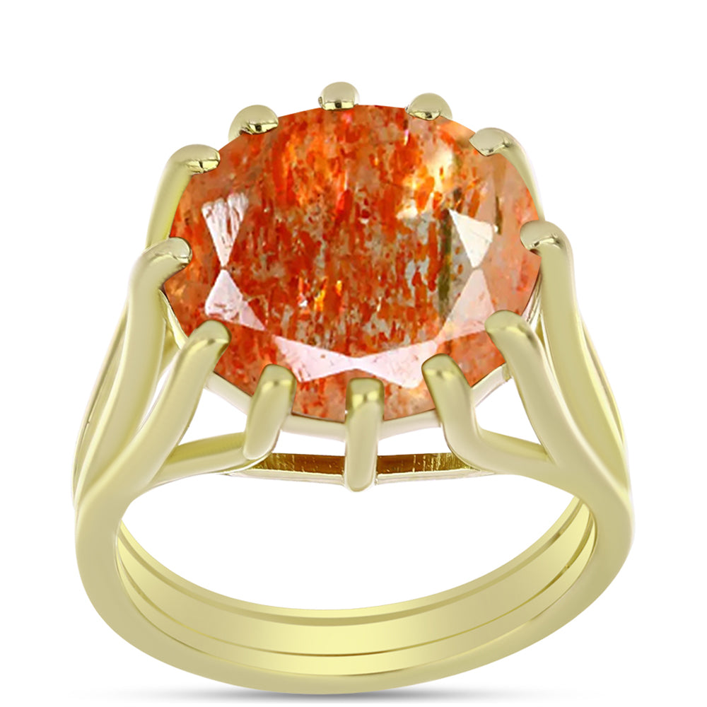 Anillo de Plata Bañada en Oro con Piedra Solar de Oregon