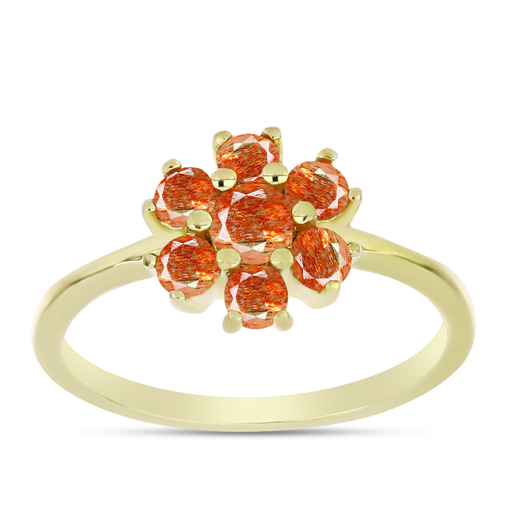 Anillo de Plata Bañada en Oro con Piedra Solar de Oregon 3 